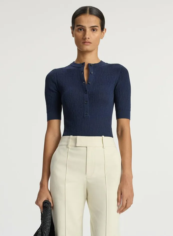 Tees and Tanks Women ALC Fisher Fine Cotton Knit Top Navy