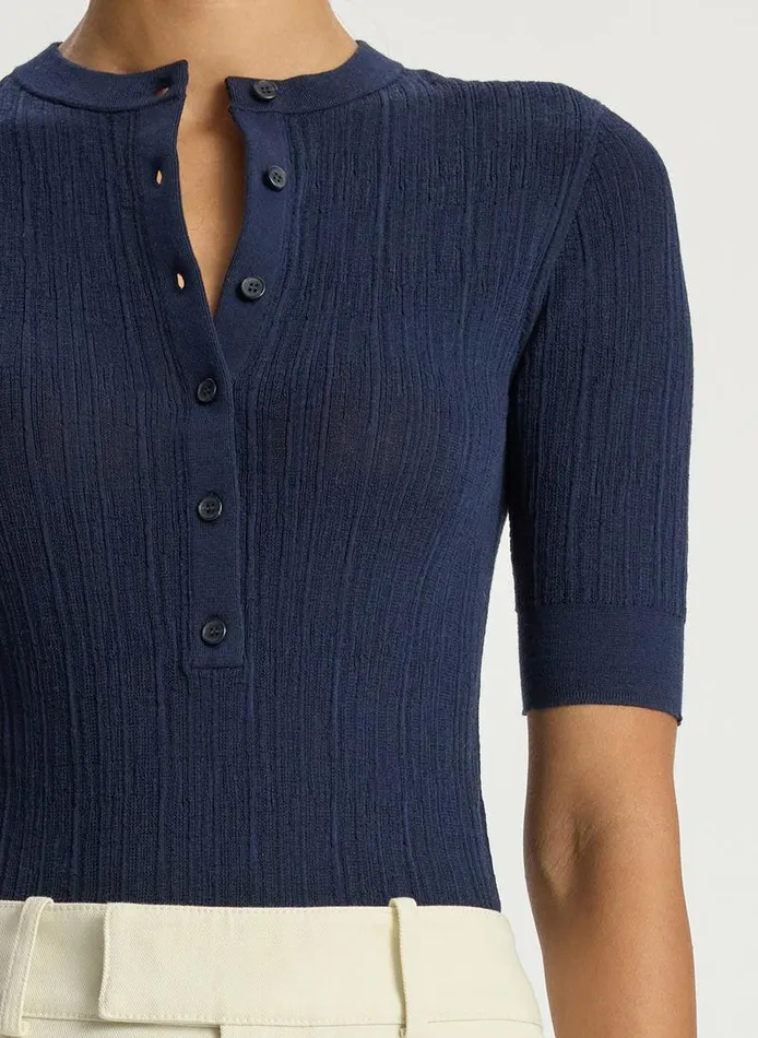 Tees and Tanks Women ALC Fisher Fine Cotton Knit Top Navy Tees and Tanks Women ALC Fisher Fine Cotton Knit Top Navy