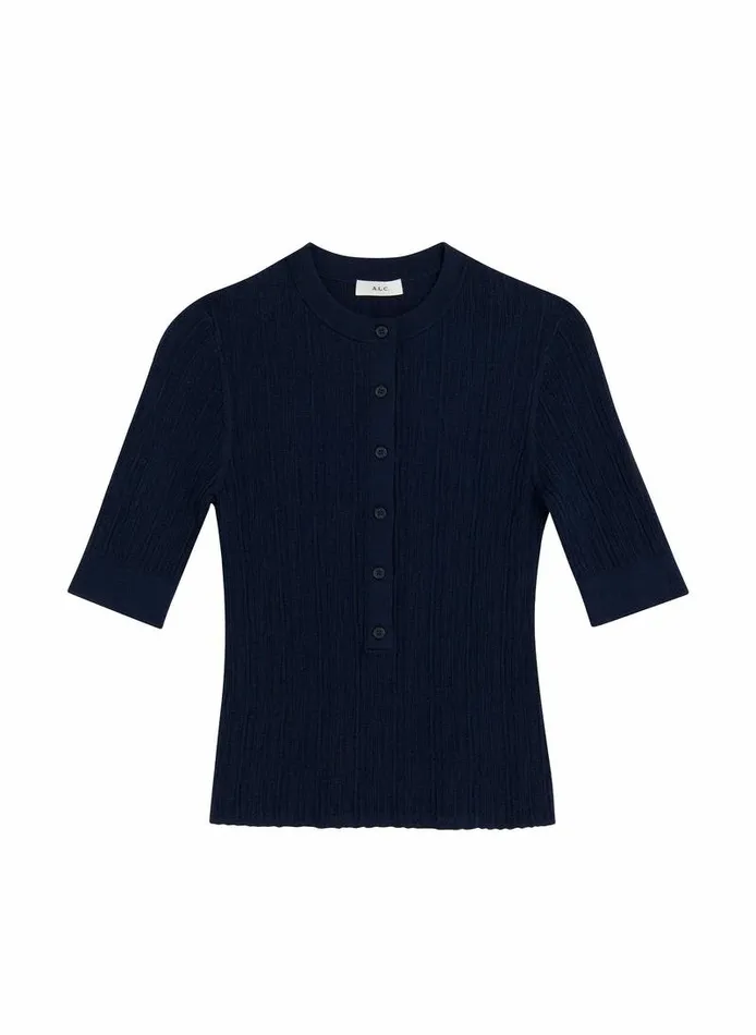 Tees and Tanks Women ALC Fisher Fine Cotton Knit Top Navy Tees and Tanks Women ALC Fisher Fine Cotton Knit Top Navy