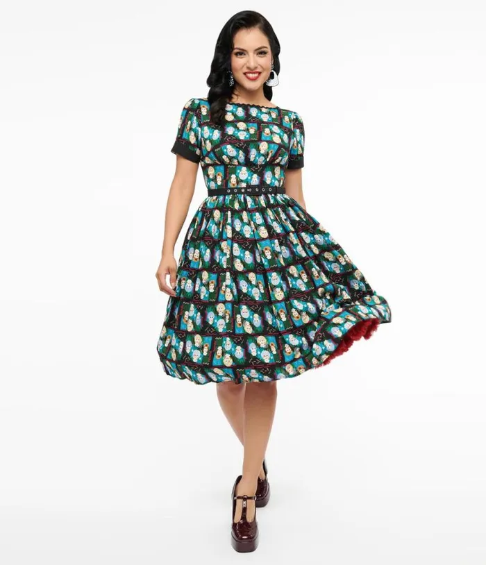 The Golden Girls X Black and Blue The Golden Girls Print Swing Dress Dresses Unique Vintage Swing