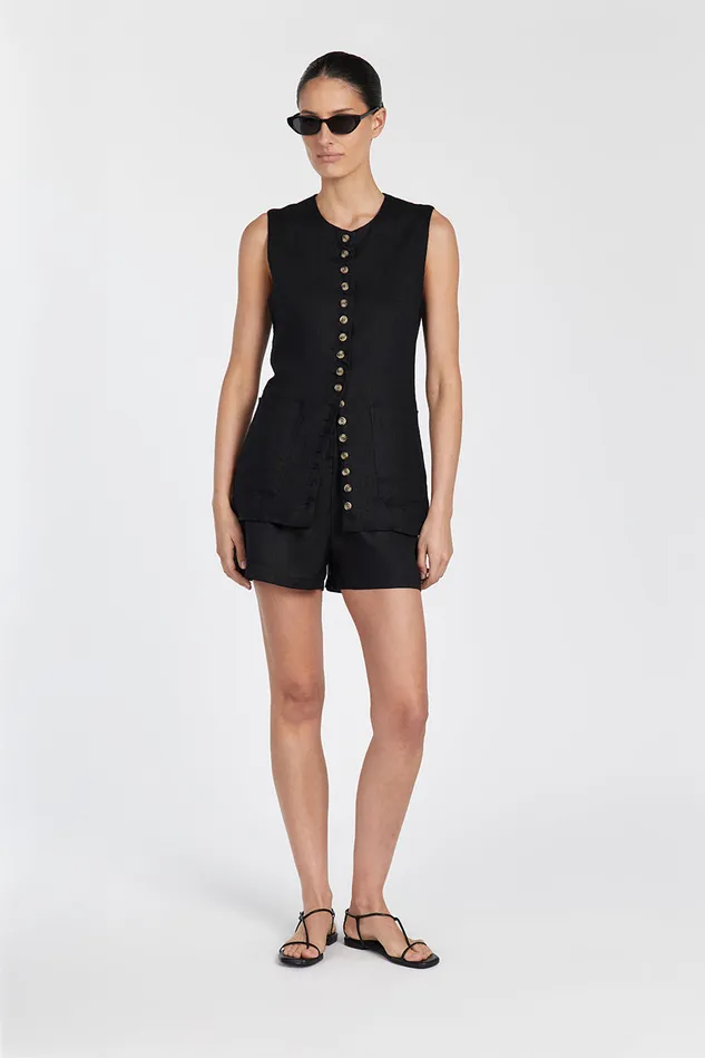 TILLY BLACK LINEN LONGLINE VEST Women DISSH Vests
