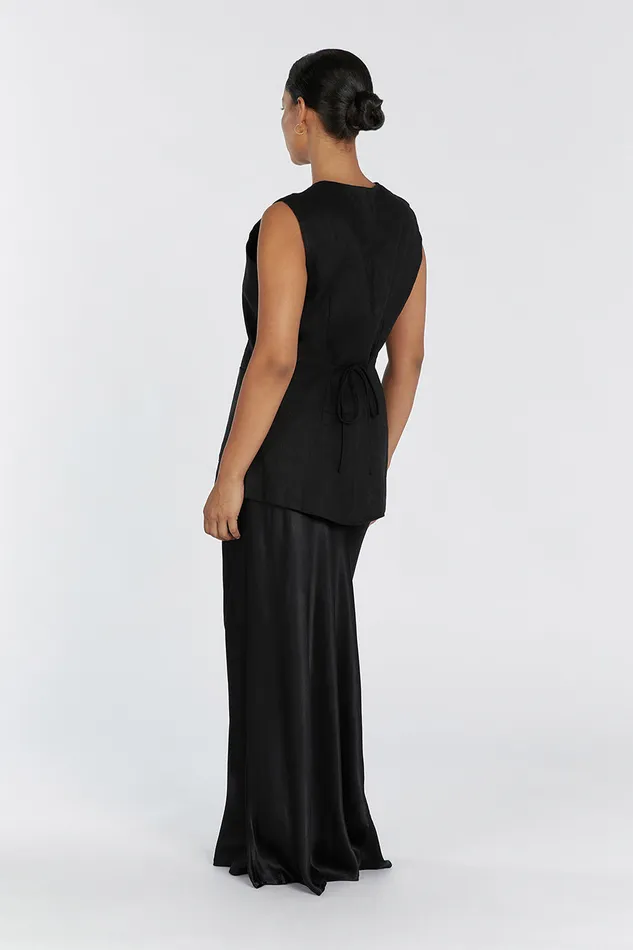 TILLY BLACK LINEN LONGLINE VEST Women DISSH Vests