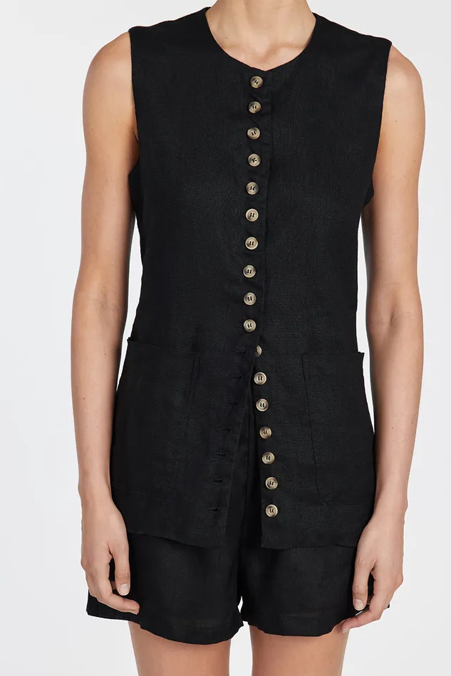 TILLY BLACK LINEN LONGLINE VEST Women DISSH Vests
