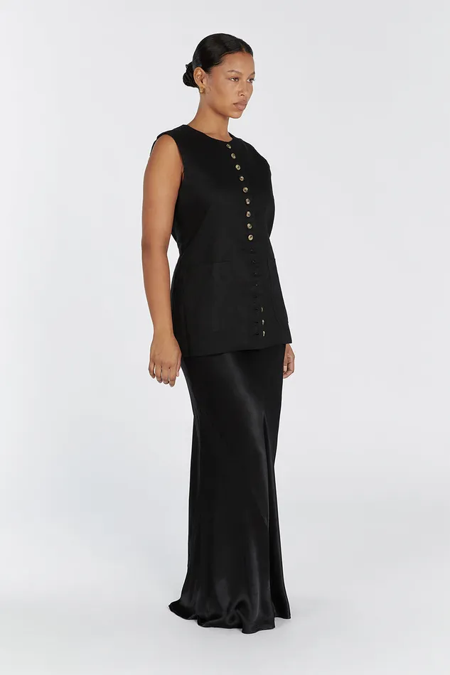 TILLY BLACK LINEN LONGLINE VEST Women DISSH Vests