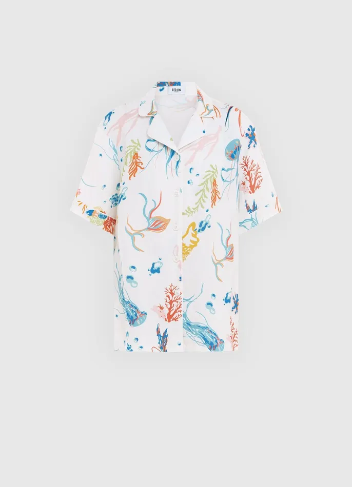 Tops and Shirts Women LEO LIN Dylan Button Shirt 8211 Twilight Print In White