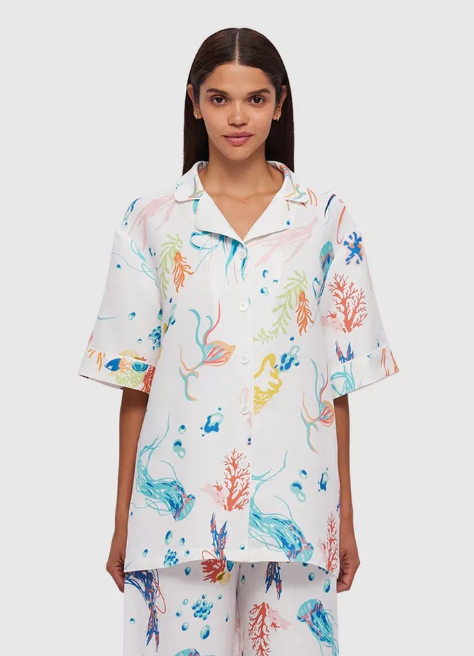 Tops and Shirts Women LEO LIN Dylan Button Shirt 8211 Twilight Print In White