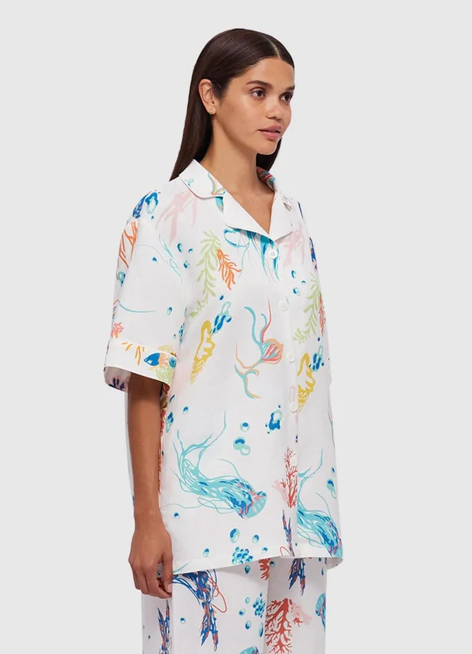 Tops and Shirts Women LEO LIN Dylan Button Shirt 8211 Twilight Print In White