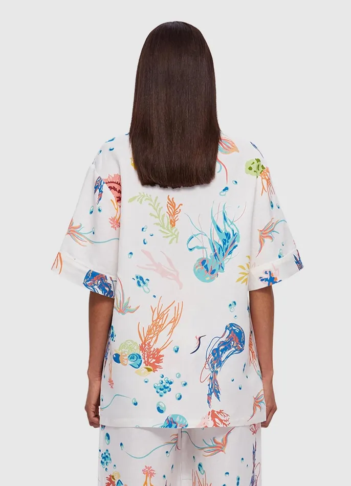 Tops and Shirts Women LEO LIN Dylan Button Shirt 8211 Twilight Print In White