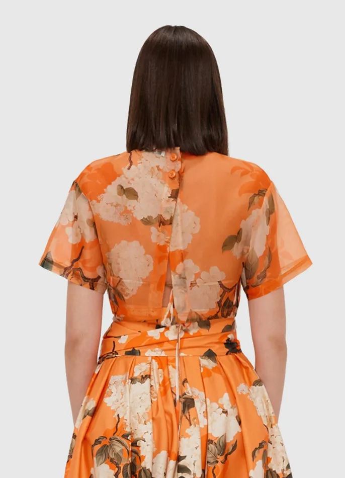 Tops and Shirts Women LEO LIN Indie Sleeve Top 8211 Hydrangea Print In Tangerine