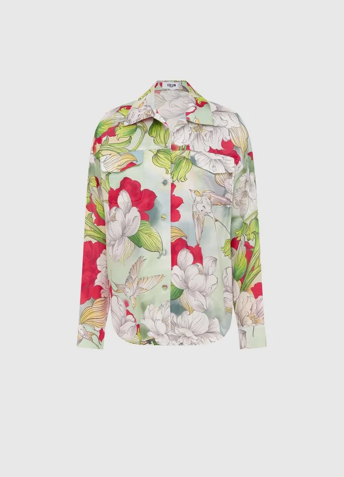 Tops and Shirts Women LEO LIN Savannah Silk Blouse 8211 Swallow Print In Tranquility Tops and Shirts Women LEO LIN Savannah Silk Blouse 8211 Swallow Print In Tranquility