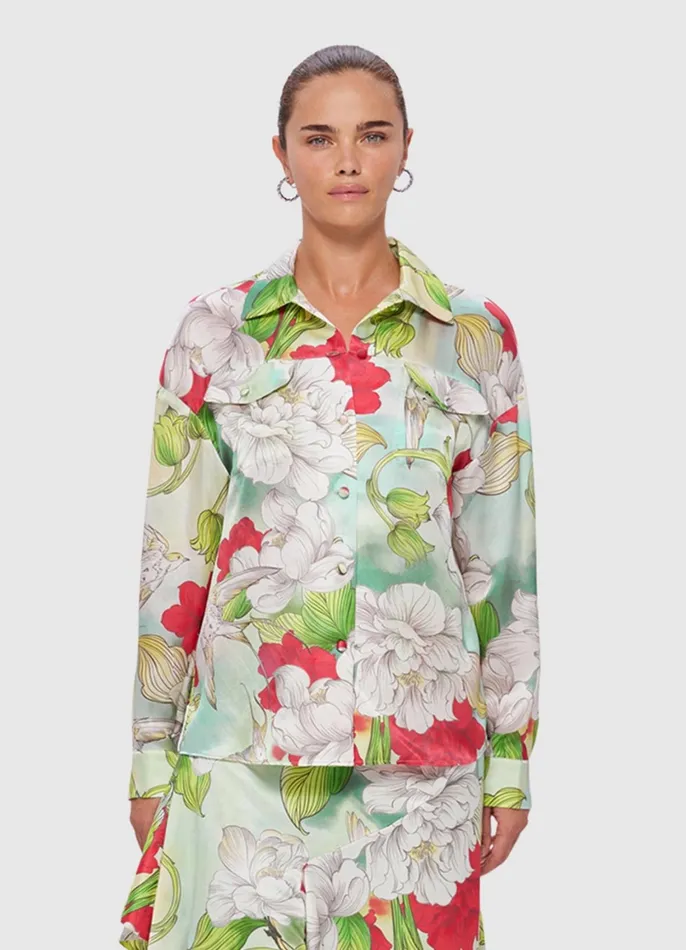 Tops and Shirts Women LEO LIN Savannah Silk Blouse 8211 Swallow Print In Tranquility