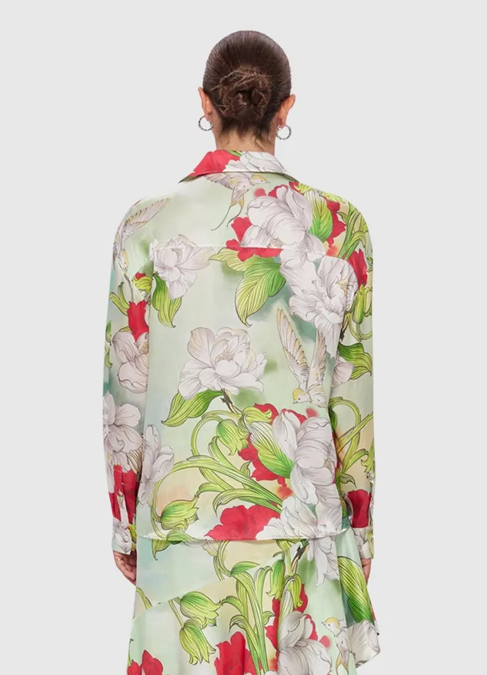 Tops and Shirts Women LEO LIN Savannah Silk Blouse 8211 Swallow Print In Tranquility