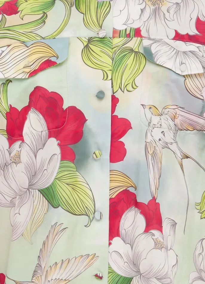 Tops and Shirts Women LEO LIN Savannah Silk Blouse 8211 Swallow Print In Tranquility