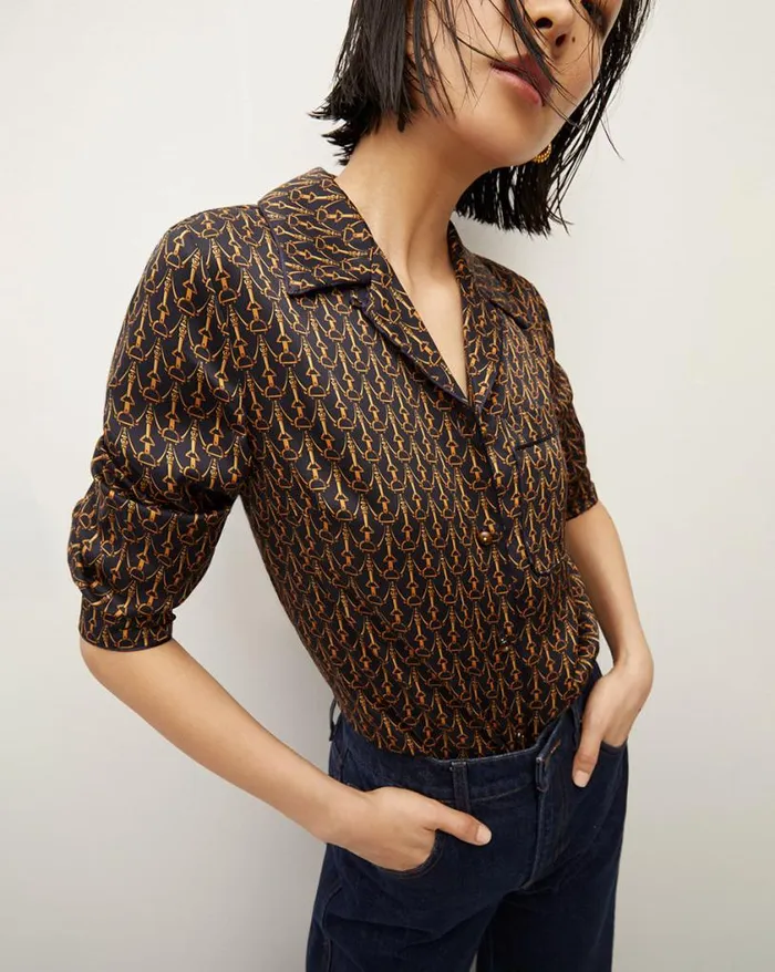 Tops and Tees Shop Veronica Beard Adele StirrupPrint Top Navy Multi