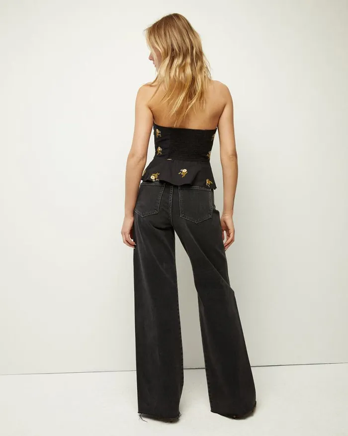Tops and Tees Shop Veronica Beard Chaka FloralEmbroidered Bustier Top Black Multi