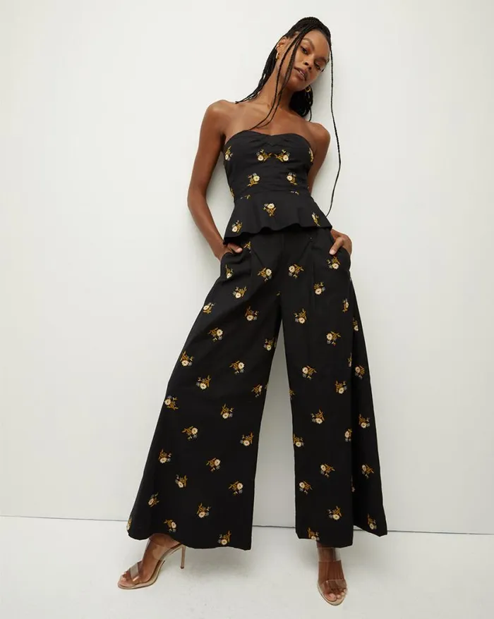 Tops and Tees Shop Veronica Beard Chaka FloralEmbroidered Bustier Top Black Multi