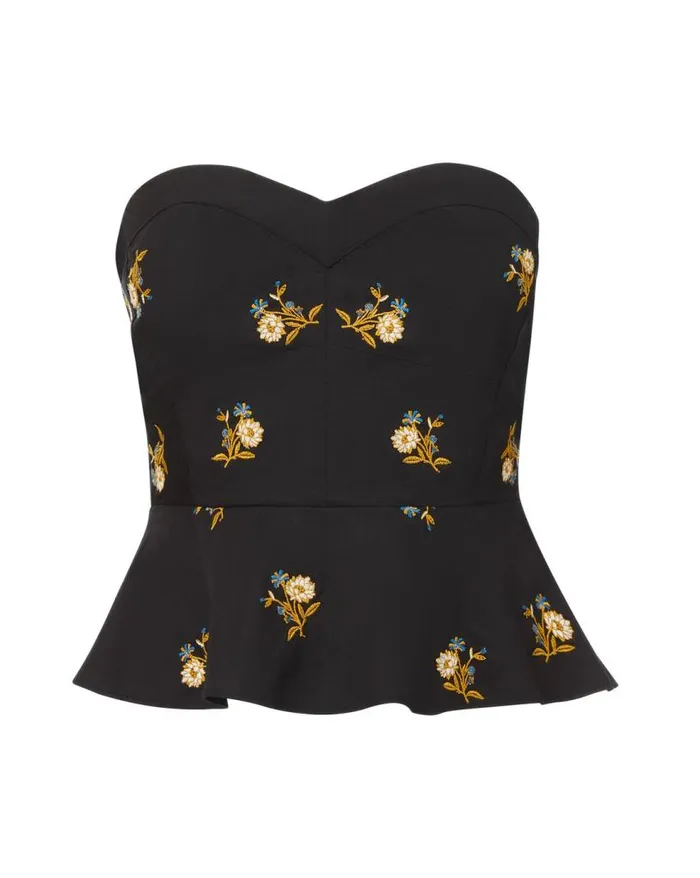 Tops and Tees Shop Veronica Beard Chaka FloralEmbroidered Bustier Top Black Multi