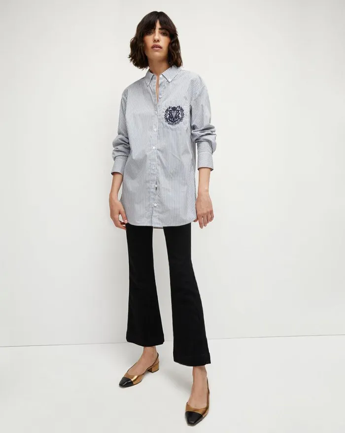 Tops and Tees Shop Veronica Beard Lloyd Striped ButtonDown Top Logo Crest Blueoffwhite Tops and Tees Shop Veronica Beard Lloyd Striped ButtonDown Top Logo Crest Blueoffwhite