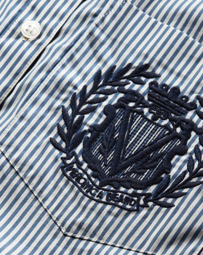 Tops and Tees Shop Veronica Beard Lloyd Striped ButtonDown Top Logo Crest Blueoffwhite