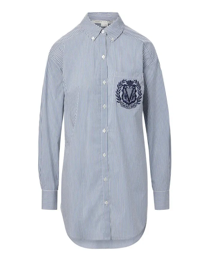 Tops and Tees Shop Veronica Beard Lloyd Striped ButtonDown Top Logo Crest Blueoffwhite