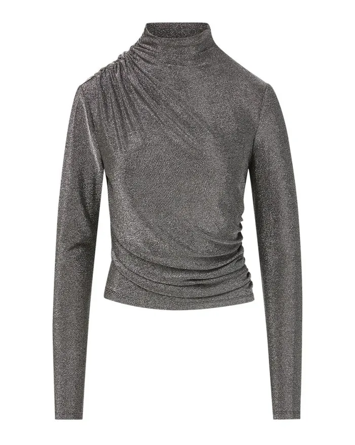 Tops and Tees Shop Veronica Beard Mylie Metallic Top Gunmetal