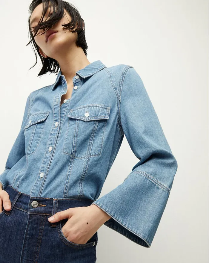 Tops and Tees Shop Veronica Beard Tivi Denim Shirt Iceberg