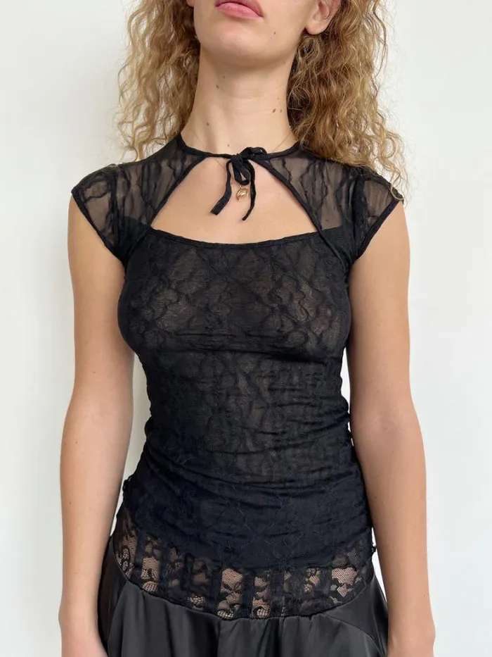Tops Shop Lisa Says Gah Mariposa Lace Bow Tee