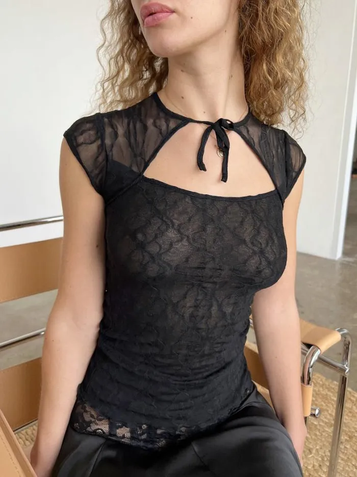 Tops Shop Lisa Says Gah Mariposa Lace Bow Tee