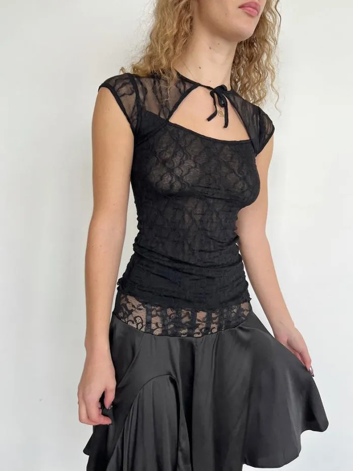Tops Shop Lisa Says Gah Mariposa Lace Bow Tee
