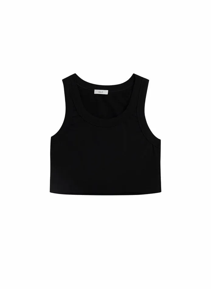 Tops Women ALC Halsey Cropped Cotton Rib Tank Black Tops Women ALC Halsey Cropped Cotton Rib Tank Black