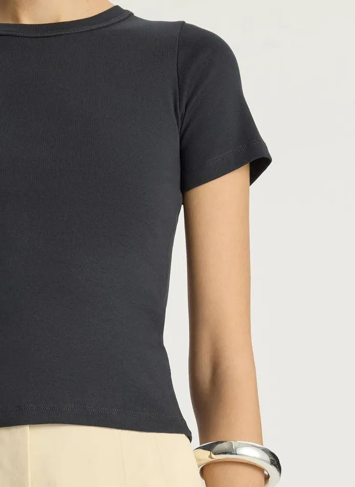 Tops Women ALC Paloma Cotton Rib Baby Tee Black Tops Women ALC Paloma Cotton Rib Baby Tee Black