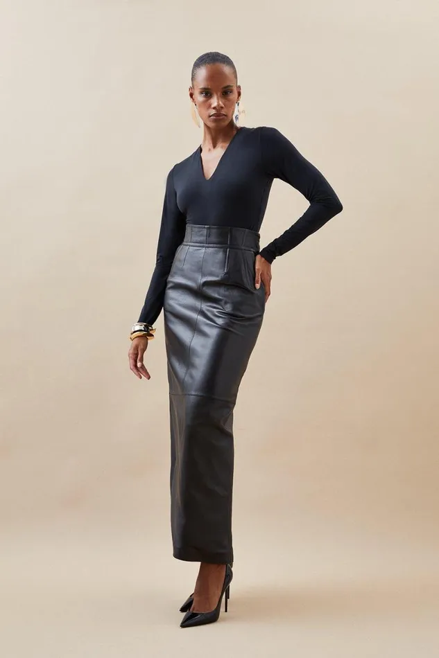Tops Women Karen Millen Contour Jersey Long Sleeve Plunge Bodysuit Black