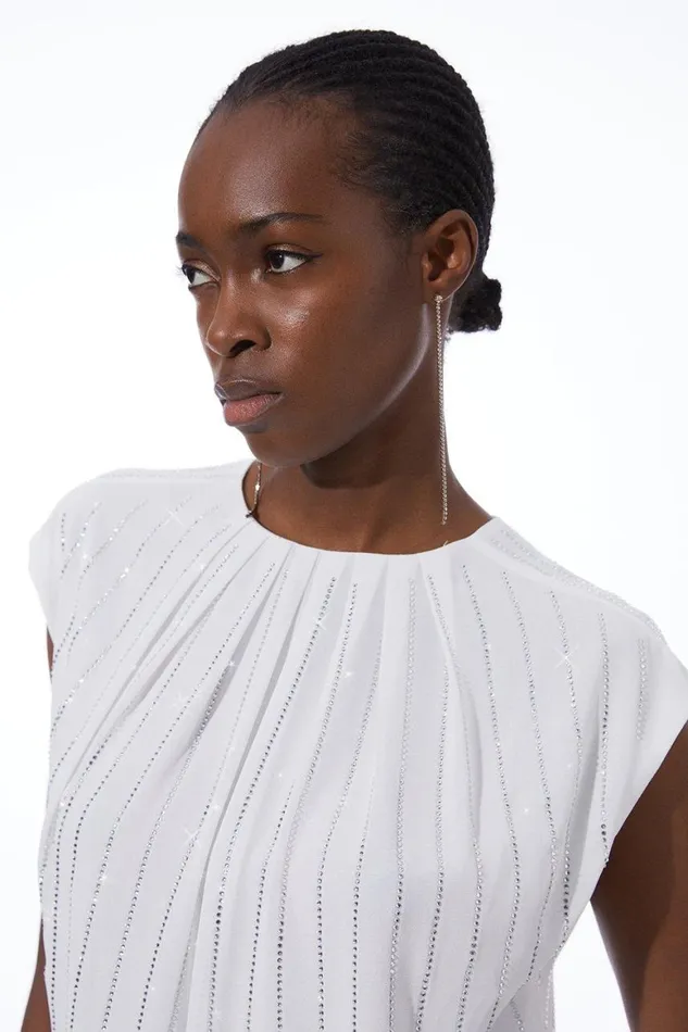 Tops Women Karen Millen Embellished Woven Sleeveless Top Ivory