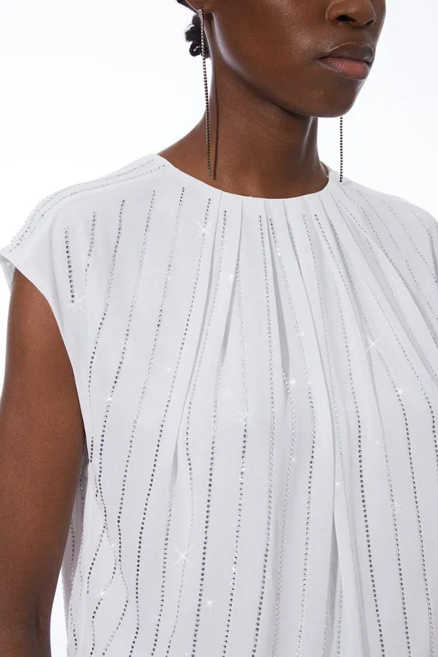 Tops Women Karen Millen Embellished Woven Sleeveless Top Ivory