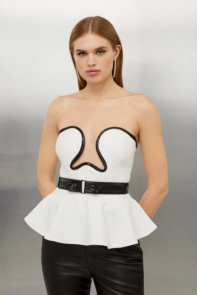 Tops Women Karen Millen Figure Form Bandage Corset Style Knit Peplum Top Mono