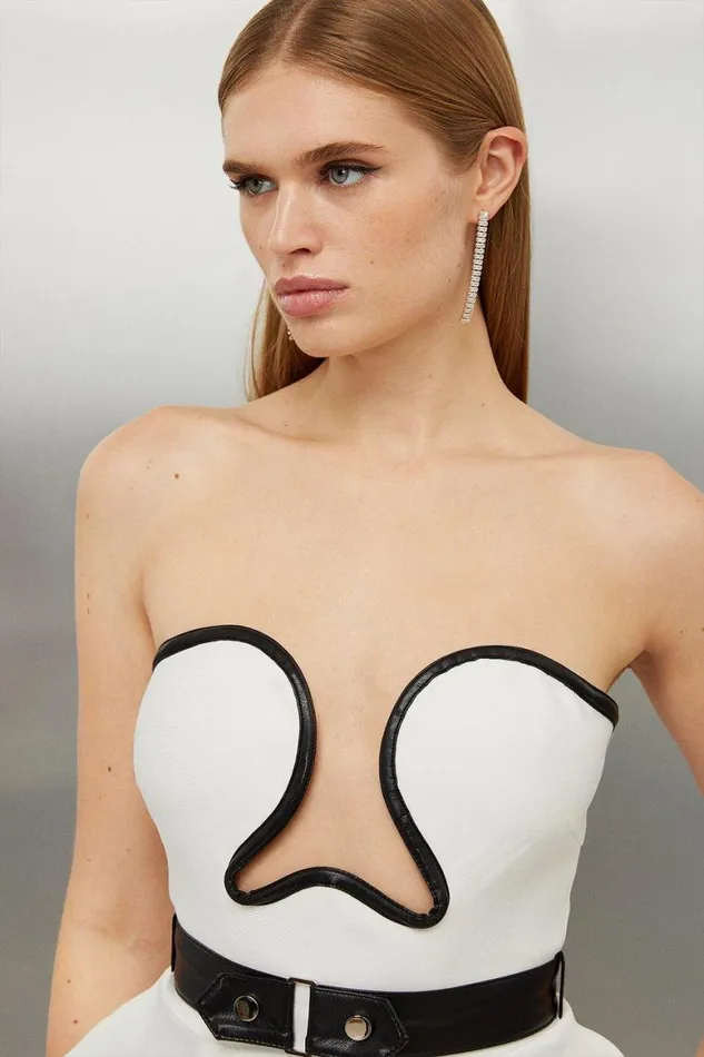Tops Women Karen Millen Figure Form Bandage Corset Style Knit Peplum Top Mono