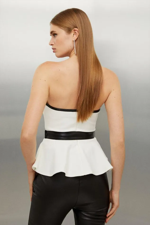 Tops Women Karen Millen Figure Form Bandage Corset Style Knit Peplum Top Mono