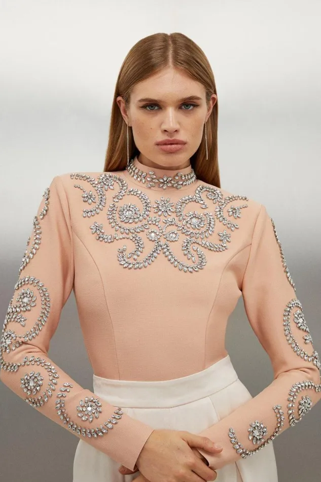 Tops Women Karen Millen Figure Form Bandage Embellished Knit Top Blush