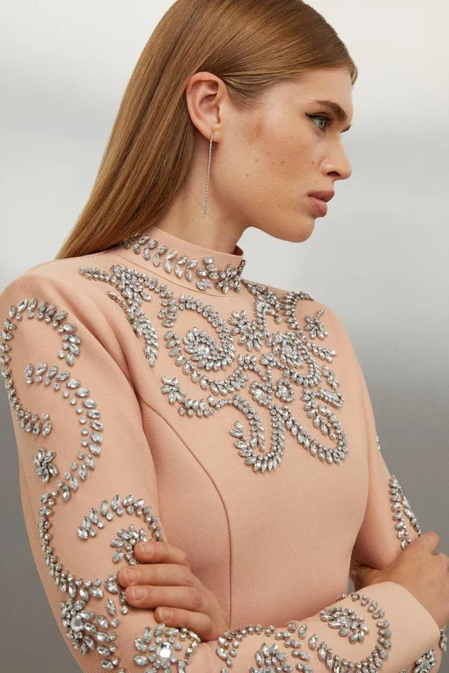 Tops Women Karen Millen Figure Form Bandage Embellished Knit Top Blush