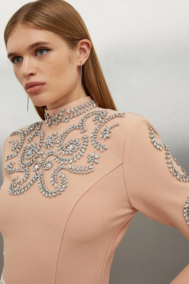 Tops Women Karen Millen Figure Form Bandage Embellished Knit Top Blush