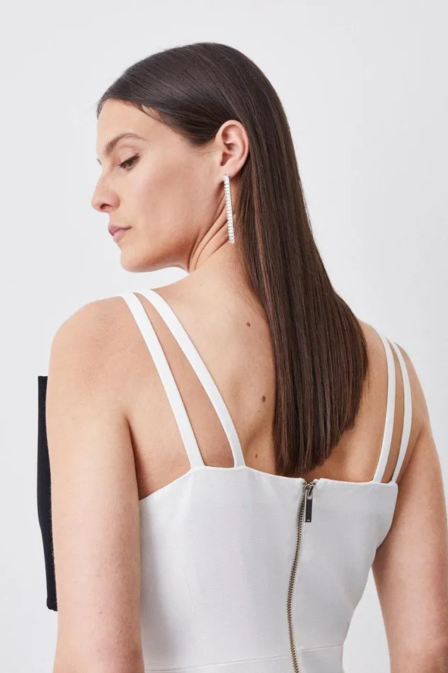Tops Women Karen Millen Italian Structured Rib Bow Bodice Midi Pencil Dress Mono