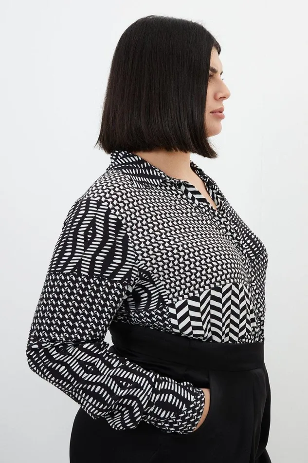 Tops Women Karen Millen Plus Size Geo Printed Morocain Woven Shirt Geo