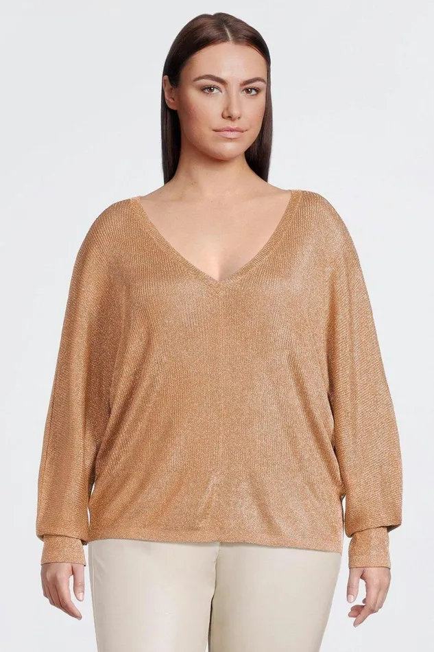 Tops Women Karen Millen Plus Size Viscose Blend Metallic Sparkle Knit V Neck Top Bronze Tops Women Karen Millen Plus Size Viscose Blend Metallic Sparkle Knit V Neck Top Bronze
