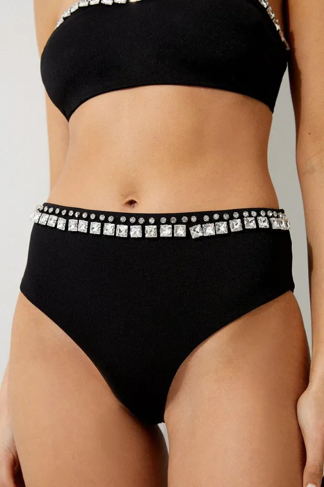 Tops Women Karen Millen Premium Embellished Bandeau Bikini Top Black