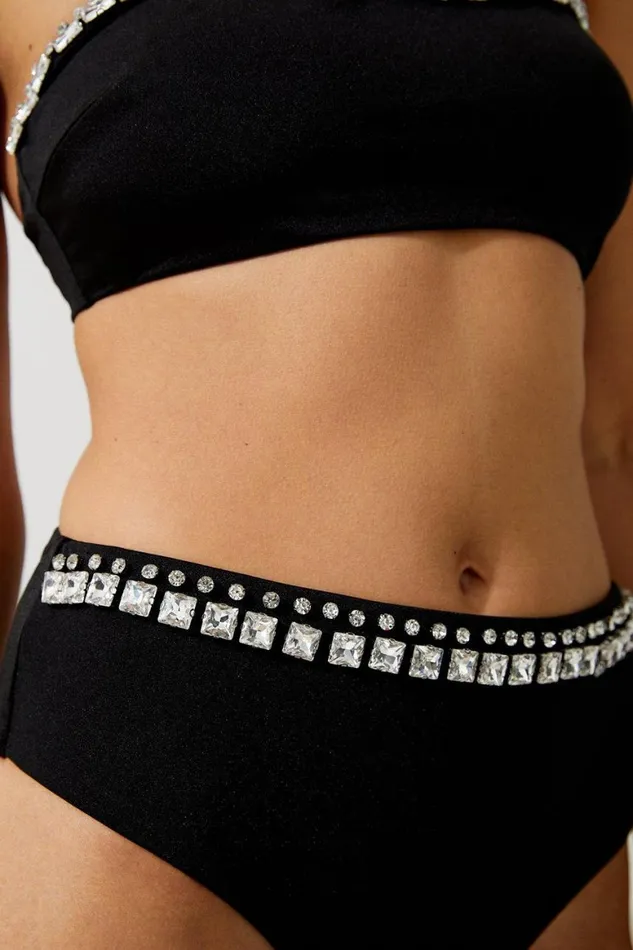 Tops Women Karen Millen Premium Embellished Bandeau Bikini Top Black