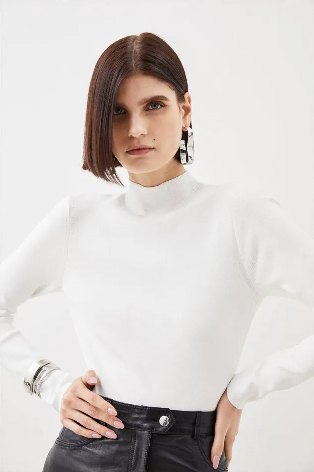Tops Women Karen Millen Premium Viscose Blend Body Contouring Knit Bodysuit Ivory Tops Women Karen Millen Premium Viscose Blend Body Contouring Knit Bodysuit Ivory