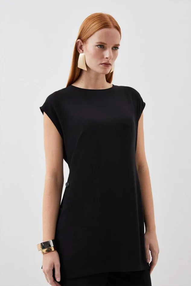 Tops Women Karen Millen Soft Tailored Button Detail Sleeveless Top Black