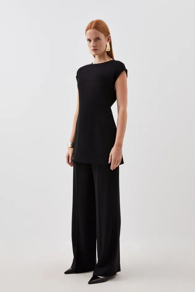 Tops Women Karen Millen Soft Tailored Button Detail Sleeveless Top Black