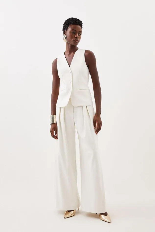 Tops Women Karen Millen Tailored Premium Twill Single Breasted Waistcoat Ivory