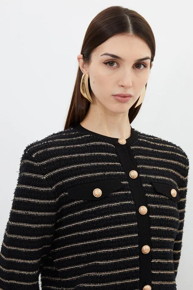 Tops Women Karen Millen Textured Military Trim Knit Jacket Black